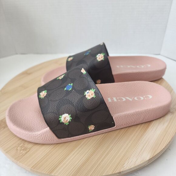 Coach ULI Flora Slides Womens Sz 9B Monogram Signature C7675 Coated Canvas 2021 - Picture 4 of 14